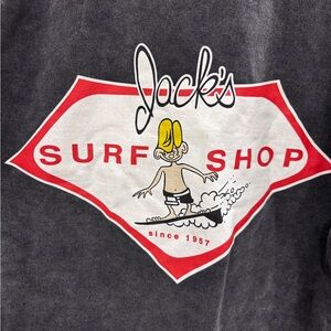 Jack’s Surf Shop Hoodie Sweatshirt Surf Graphic Charcoal Back Print Men’s SZ S